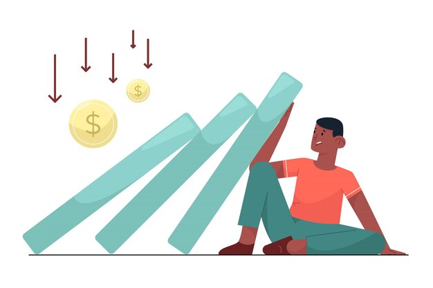 businessman scared his business decrease with down financial