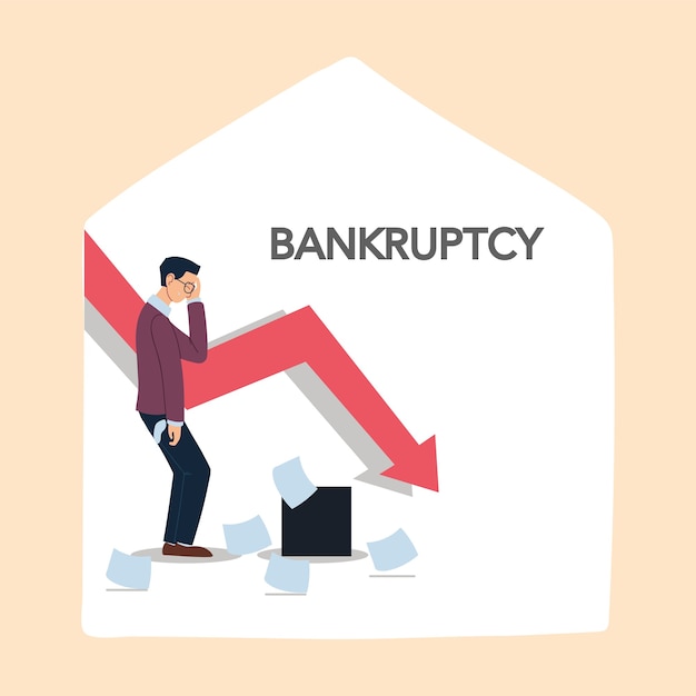 businessman with headache papers and decrease arrow
