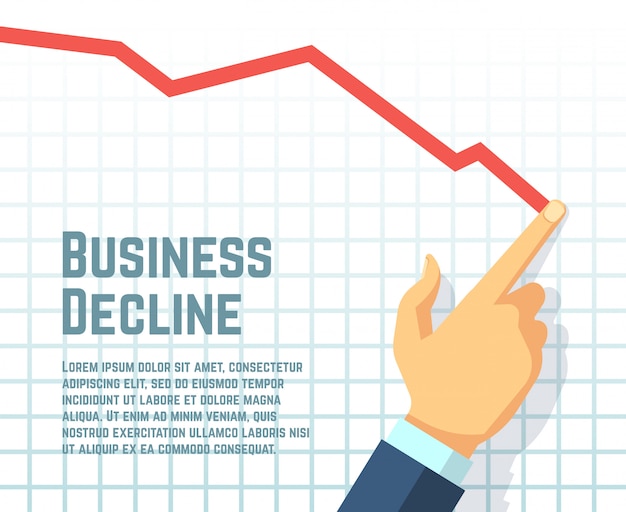 businessmans hand drawing decrease graph. 