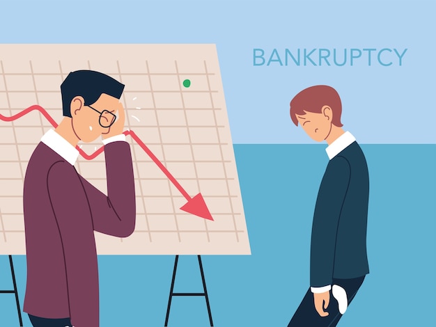 businessmen with headache and decrease arrow on board