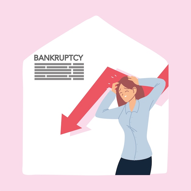 businesswoman with headache and decrease arrow