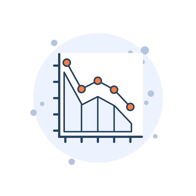 cartoon decrease diagram icon vector illustration down chart icon on bubbles background statistics sign concept