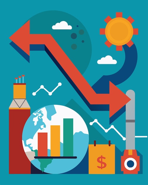 a chart showcasing the contraction of an economy with a significant decrease in trade and exports