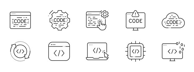 clean outline programming icon set for coding software development web apps api cloud devops