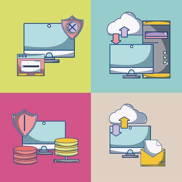 cloud computing cartoons and elements in frames 