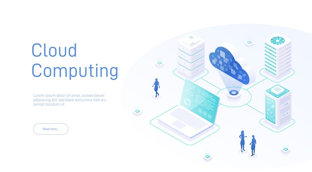 cloud computing isometric cloud database big data flow processing concept cloud technology
