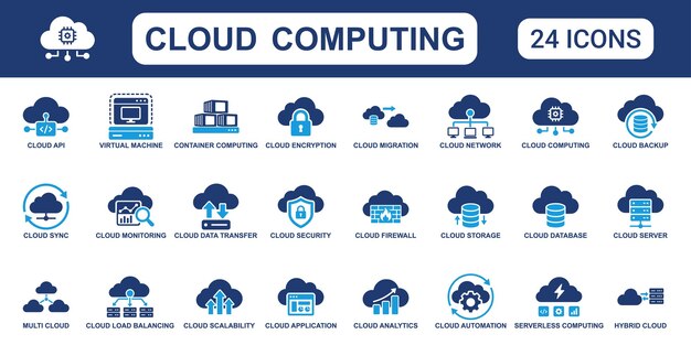 cloud computing solid icon set