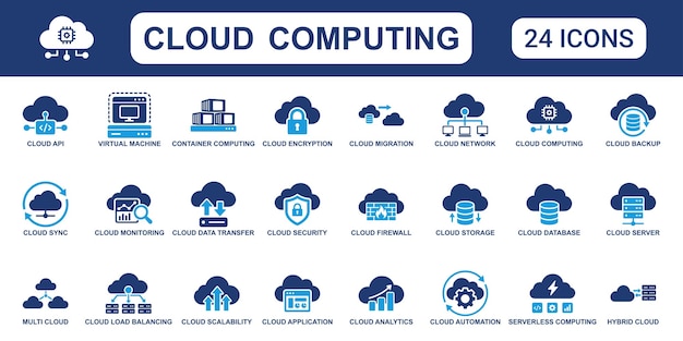 Cloud computing solid icoonset