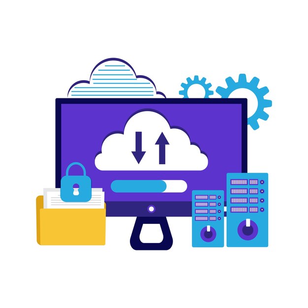 cloud technology computer storing data on cloud server concept of cloud computing
