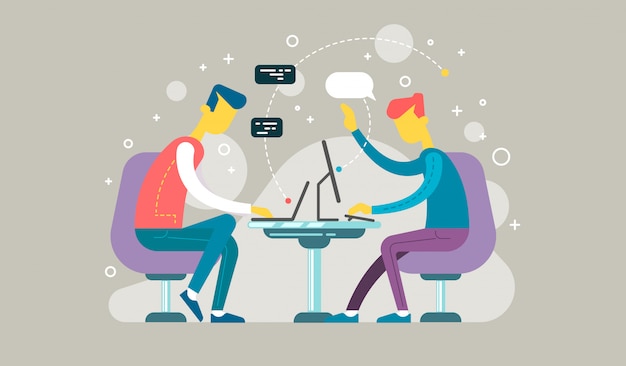 code concept   of students using laptops for developing programs and app. software concept. 