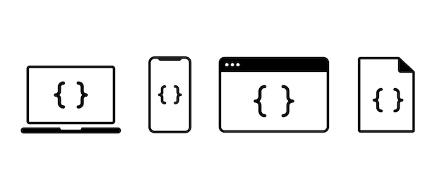 code device vector icon device coding program script sign app programming window illustration