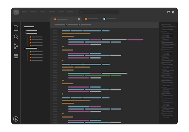 code editor interface in dark mode lines of colored syntax programming software development