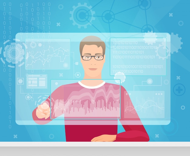 coder software programmer using virtual screen