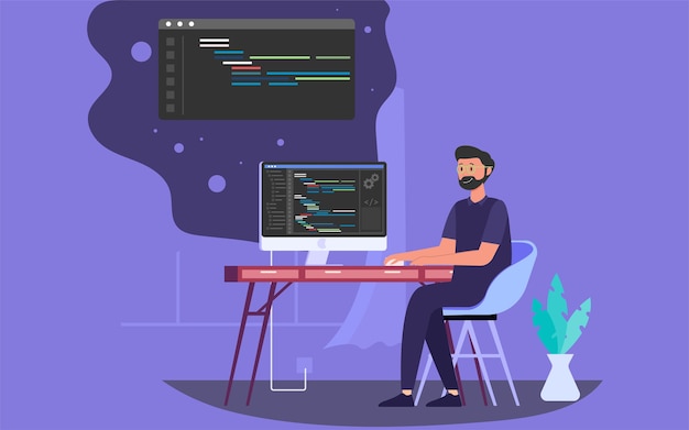 coding on a computer with a programming script for software development