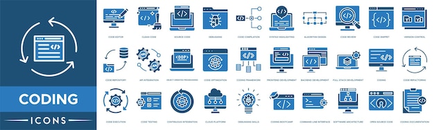coding icon code editor clean code source code debugging and code compilation