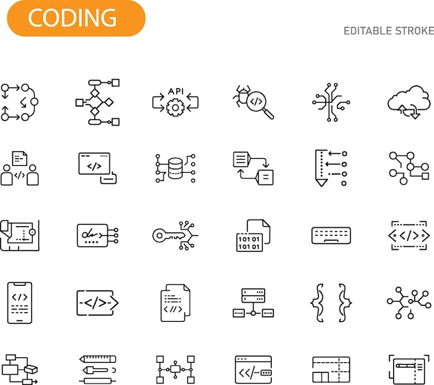 coding icons api database algorithm flowchart web development