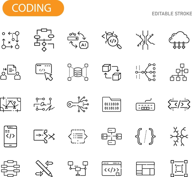 coding icons programming software development algorithm data ai
