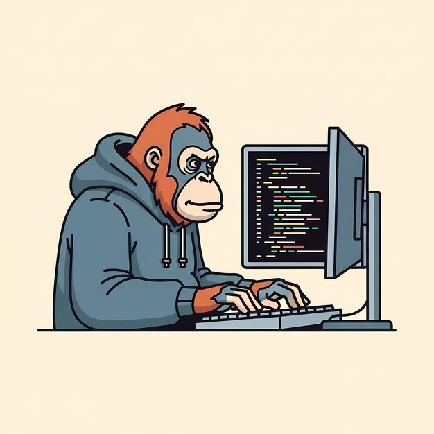 coding monkey a programmer ape at the computer