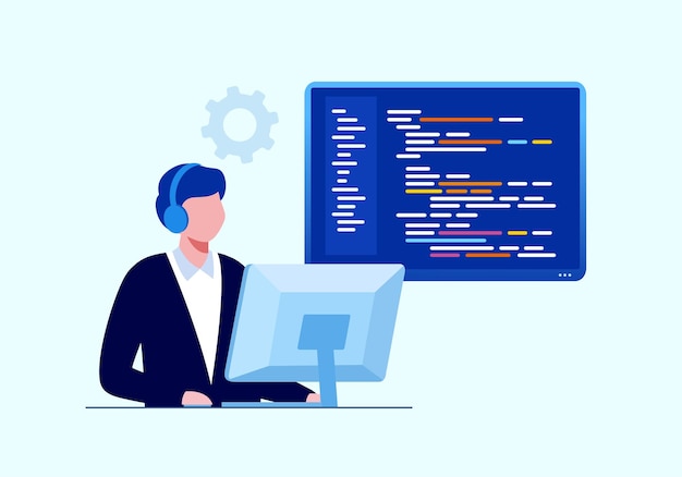 coding programmer developer flat vector illustration template