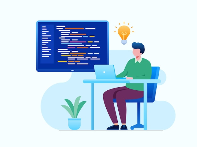 coding programmer developer flat vector illustration template