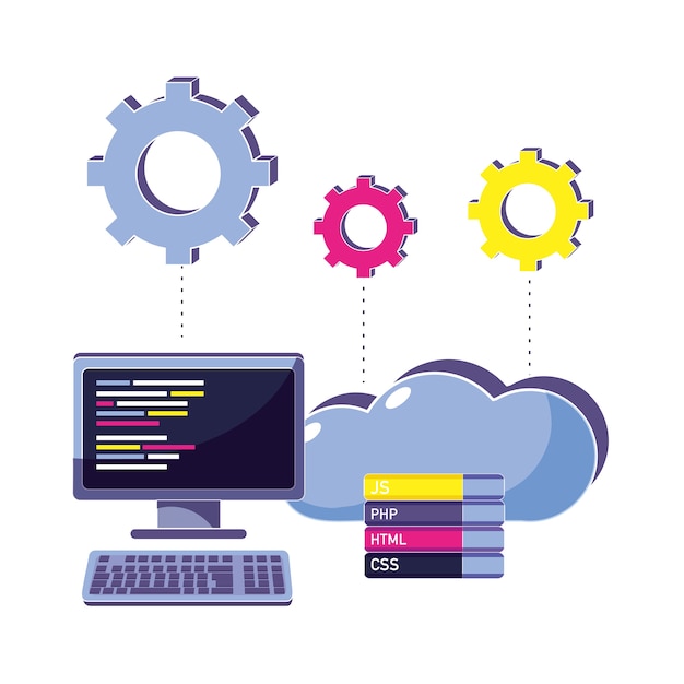 computer programming code and cloud data with gears