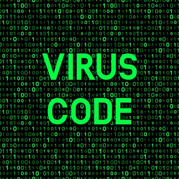 computer virus on binary code background