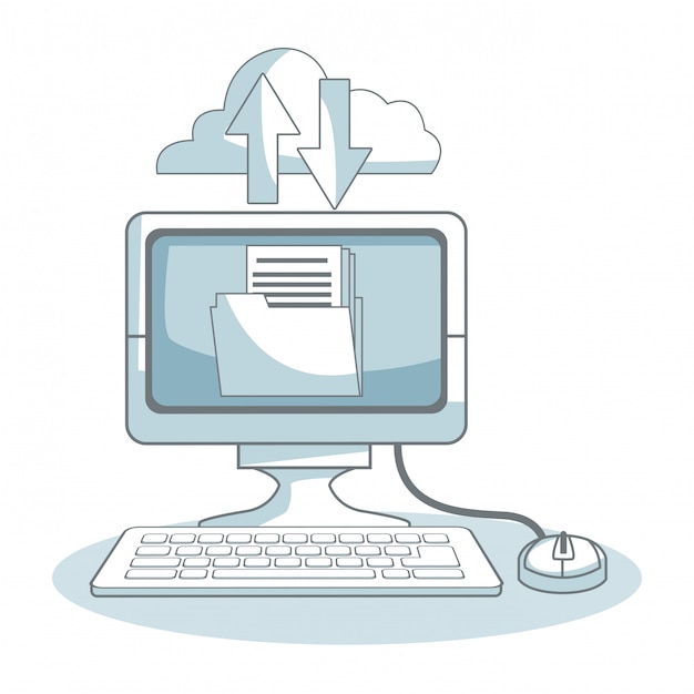 computer with cloud computing and folder 