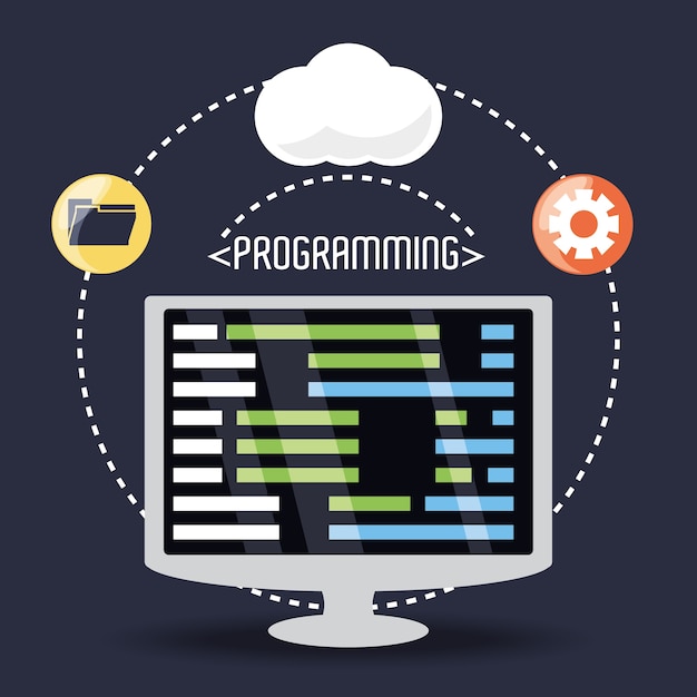 computer with programming coding on screen 