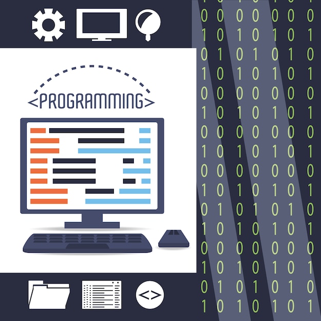 computer with programming coding on screen 