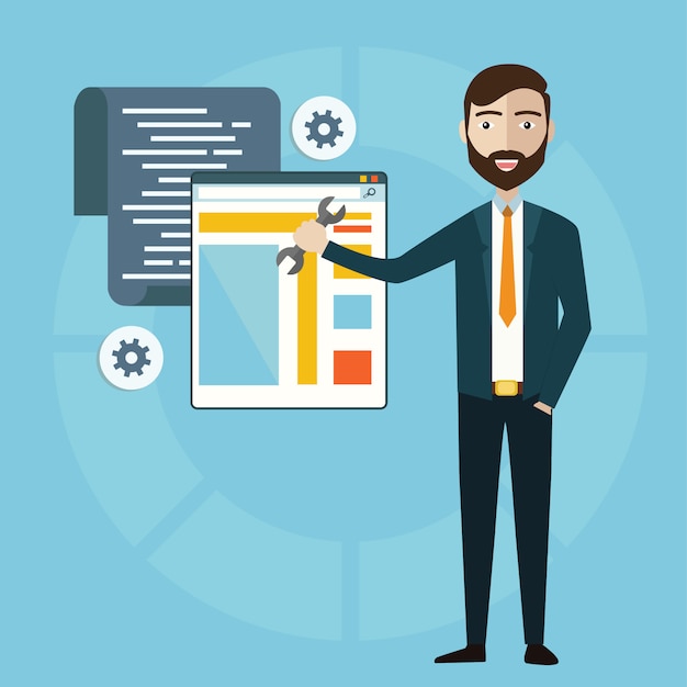 concept of programmer or coder workflow for website coding and html programming of web application