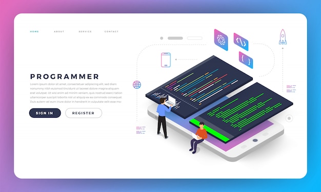   concept programmer coding program.  illustrate.