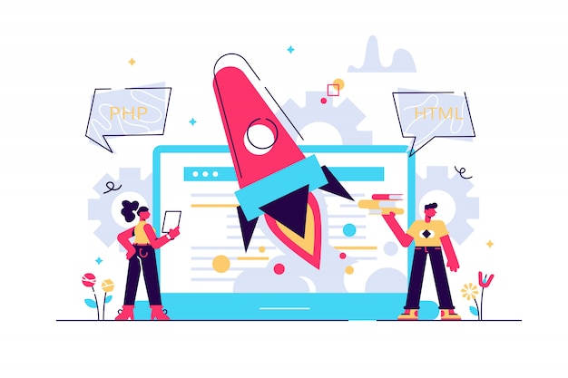 concept programmer, coding, programming, website and application development . illustration, application development, software api prototyping and testing, interface building process, start up