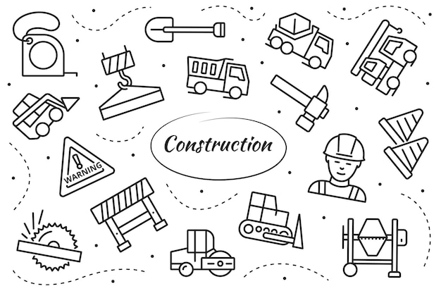 construction set. working tools. simple linear vector objects and elements.