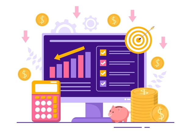 cost reduction vector illustration with decrease or falling rate of profit in business templates