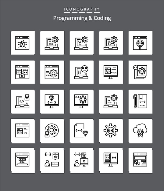 creative programming and coding 25 outline icon pack such as coding app develop development coding