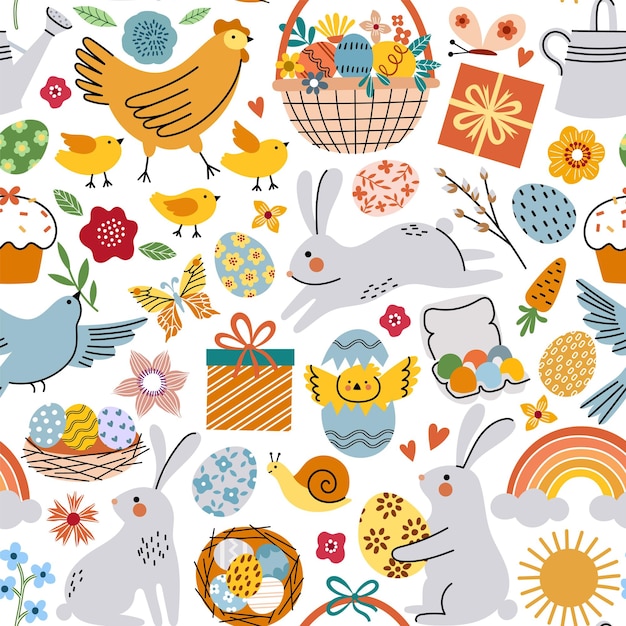 cute easter vector seamless pattern