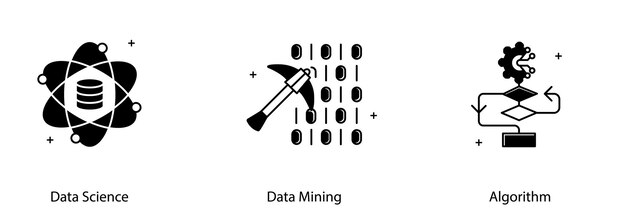 data science data mining algorithm machine learning technology vector icon set