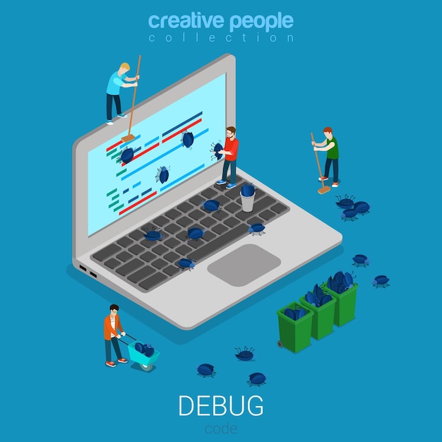 debug software technology development programming code flat isometric