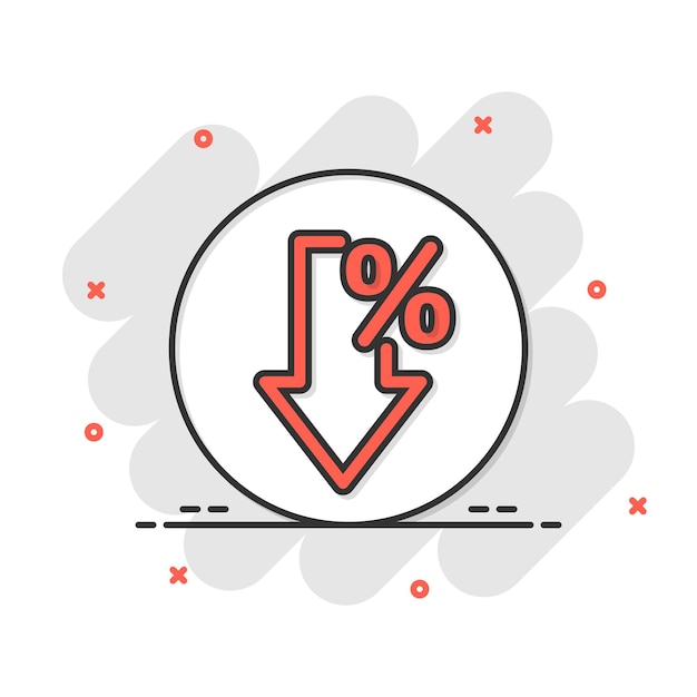 decline arrow icon in comic style decrease cartoon vector illustration on white isolated background