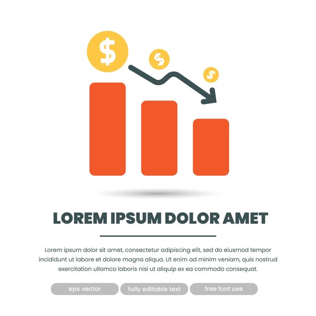 decrease chart illustration with editable description eps vector