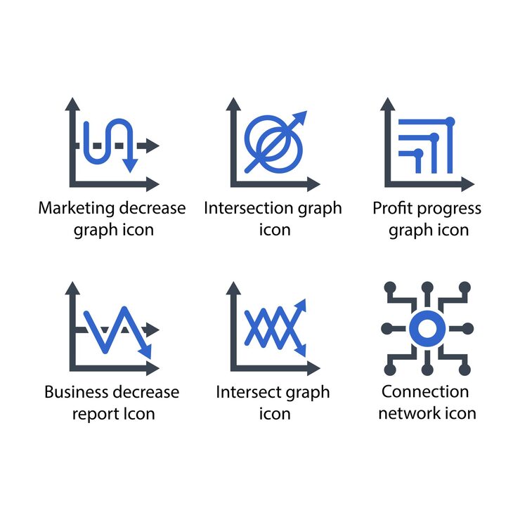 Vector decrease intersection graph decrease intersect graph connection network hierarchy structure icon