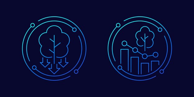 deforestation icons decrease in forest areas linear design