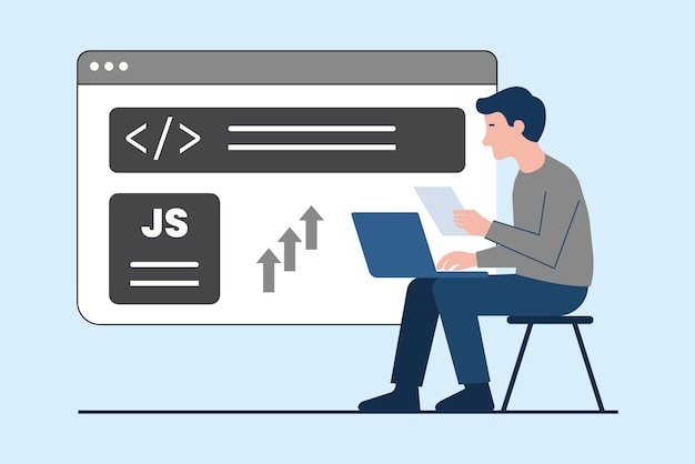 Developer optimizing JavaScript code for technical SEO and improved website performance