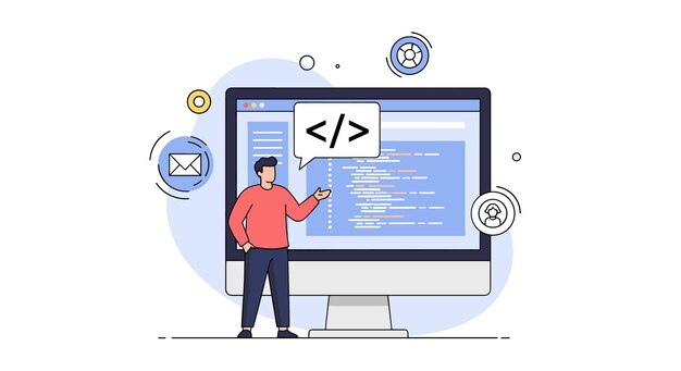 Developer presenting code on computer screen