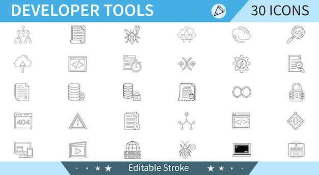 developer tools line icons set cloud computing coding debugging security elements and more