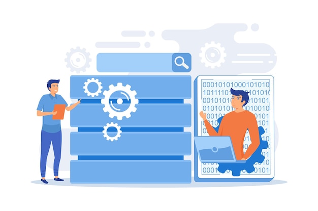 developer using big data applications and tablet. data processing software, database management