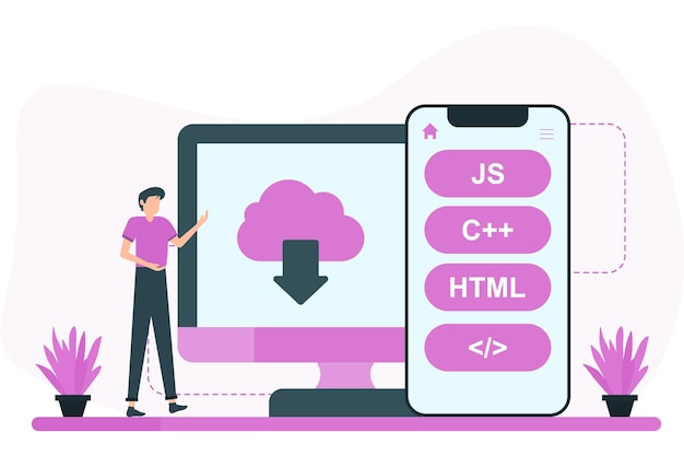developer working on cloud using coding languages