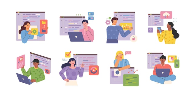 developers are coding programs on computers. programmers are analyzing data.