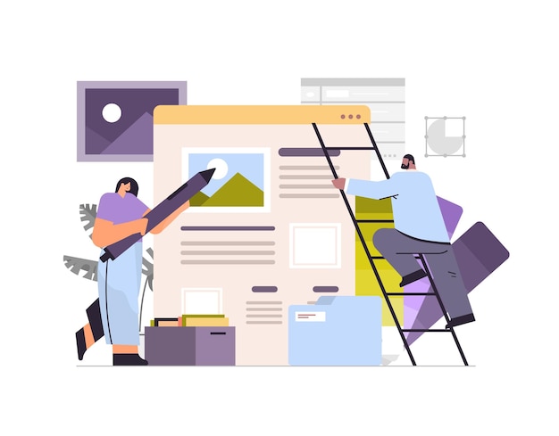 developers couple creating website ui interface web application development program software optimization