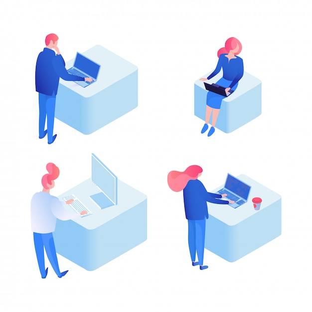 developers programming, coding isometric s set